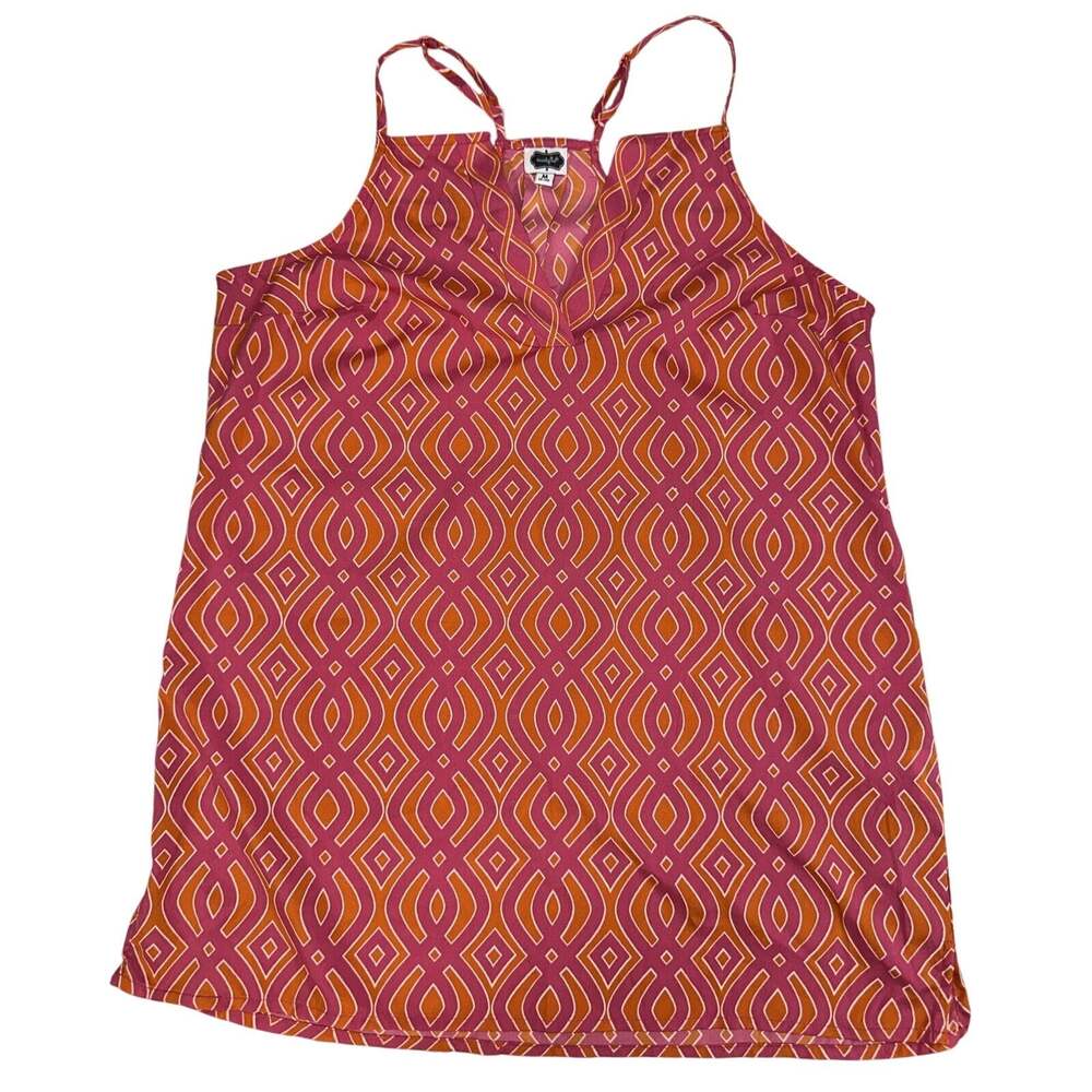 MudPie Womens Swing Orange Bright Pink V Neck Racer Back Tank Top Medium Boho